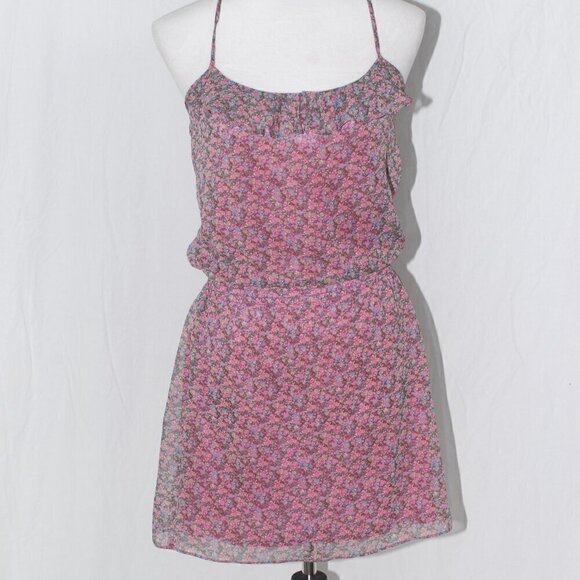 EUC Floral Mini Dress Express Womens XS Pink Purple Cocktail Spaghetti Strap - Picture 1 of 6